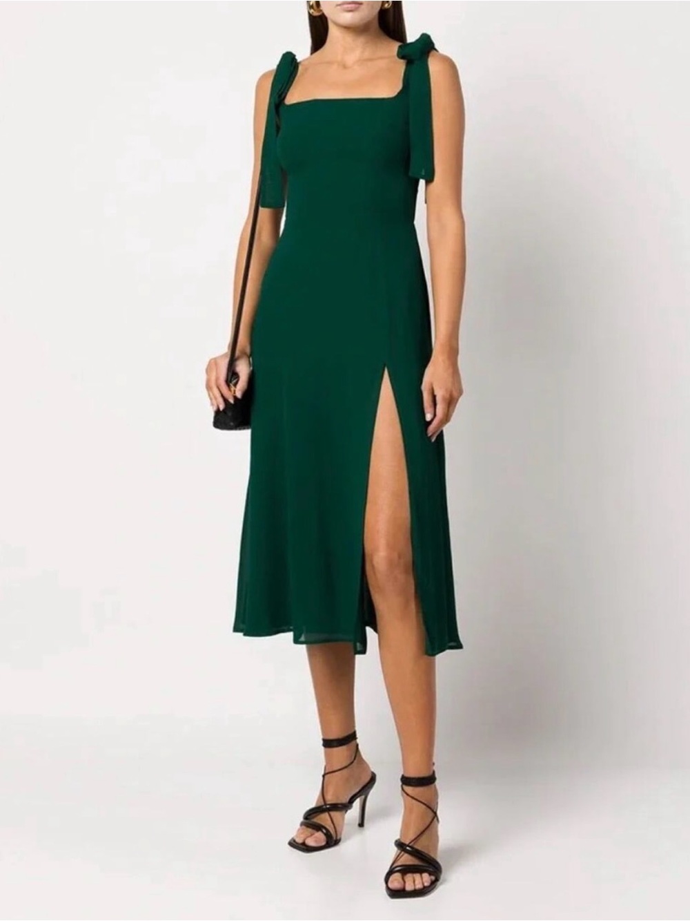 Reformation Green Tie-Shoulder Midi Dress